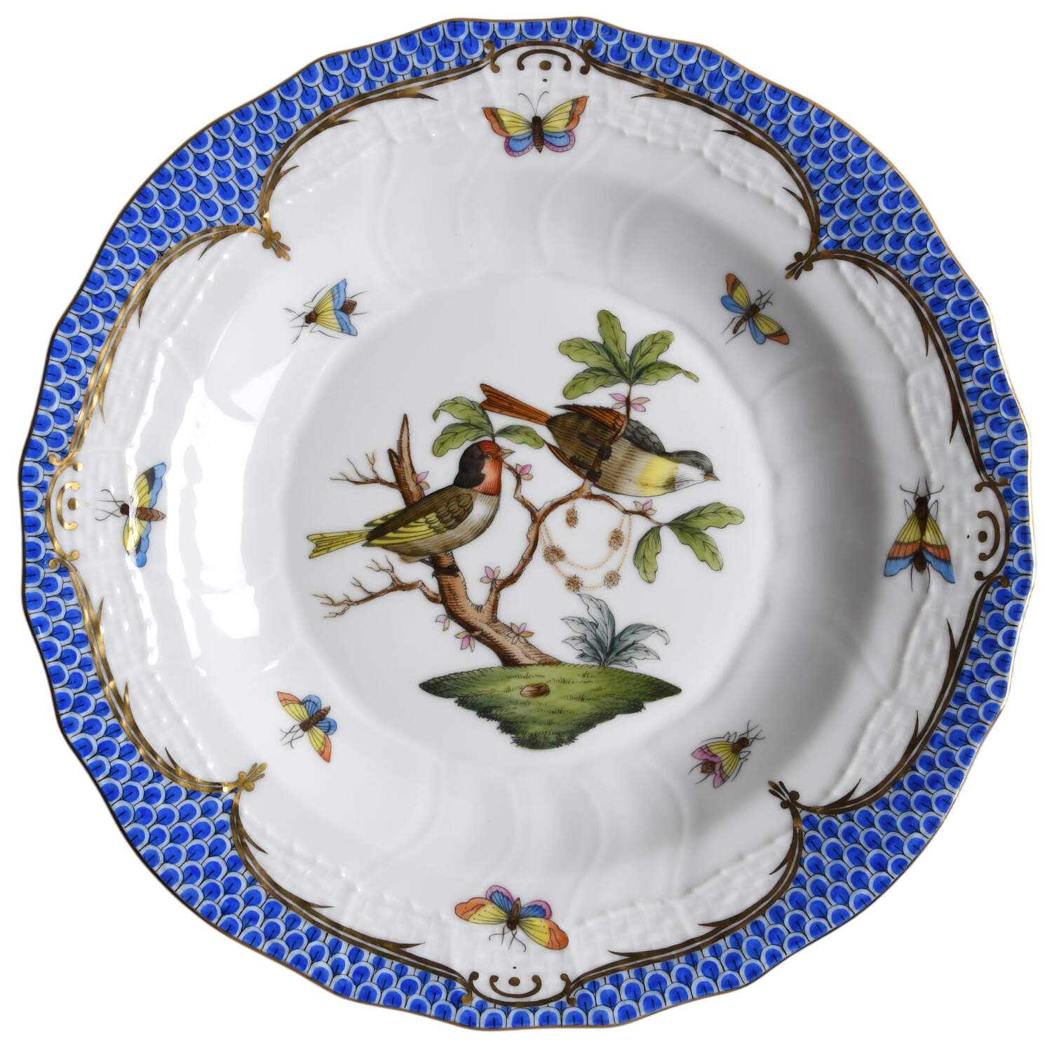 Rothschild Bird Blue Border (ROE ROEB) Dessert/Pie Plate by Herend-1