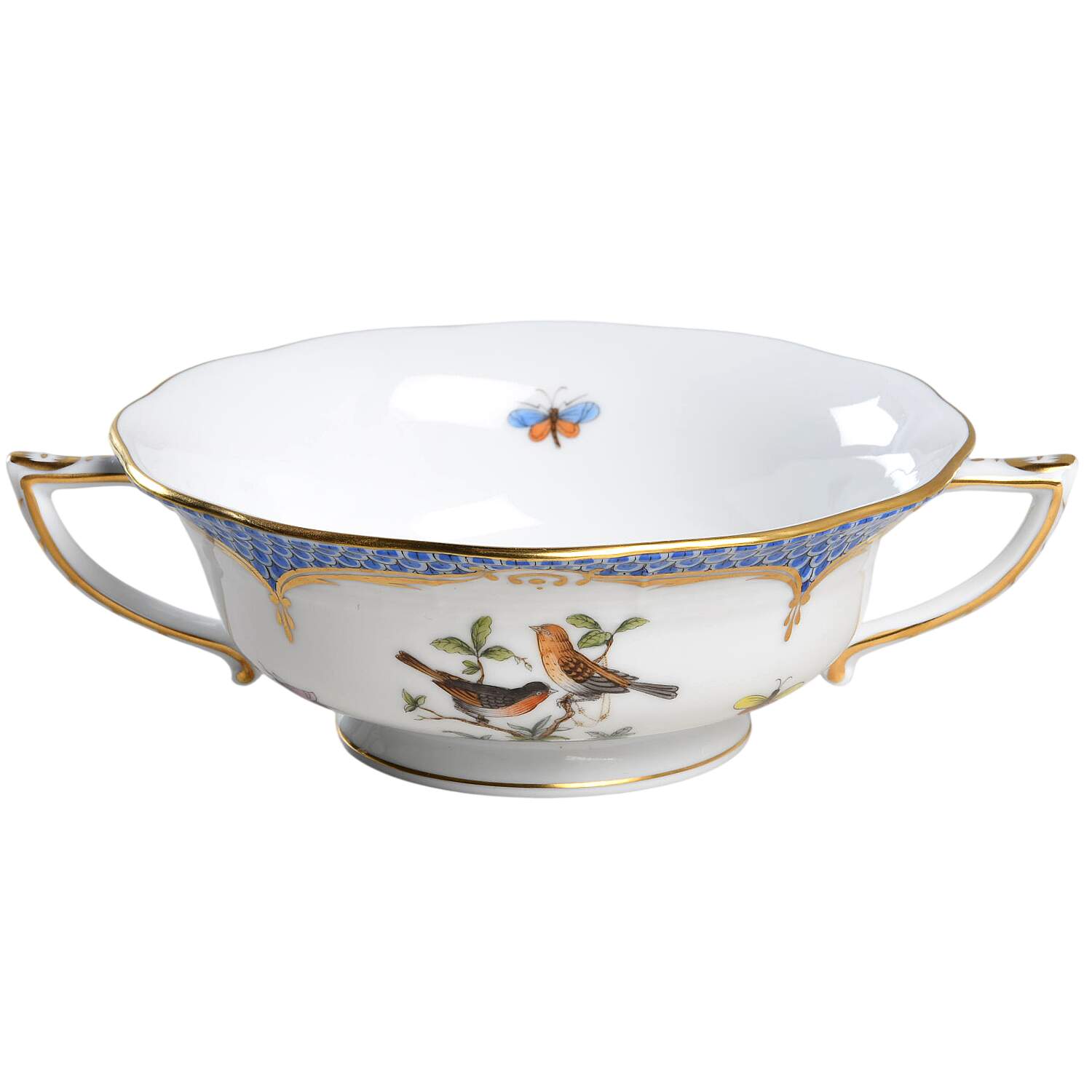 Rothschild Bird Blue Border (ROE ROEB) Footed Cream Soup Bowl by Herend-1