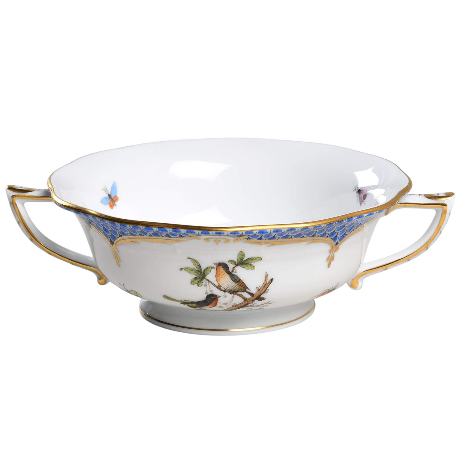 Rothschild Bird Blue Border (ROE ROEB) Footed Cream Soup Bowl by Herend-1