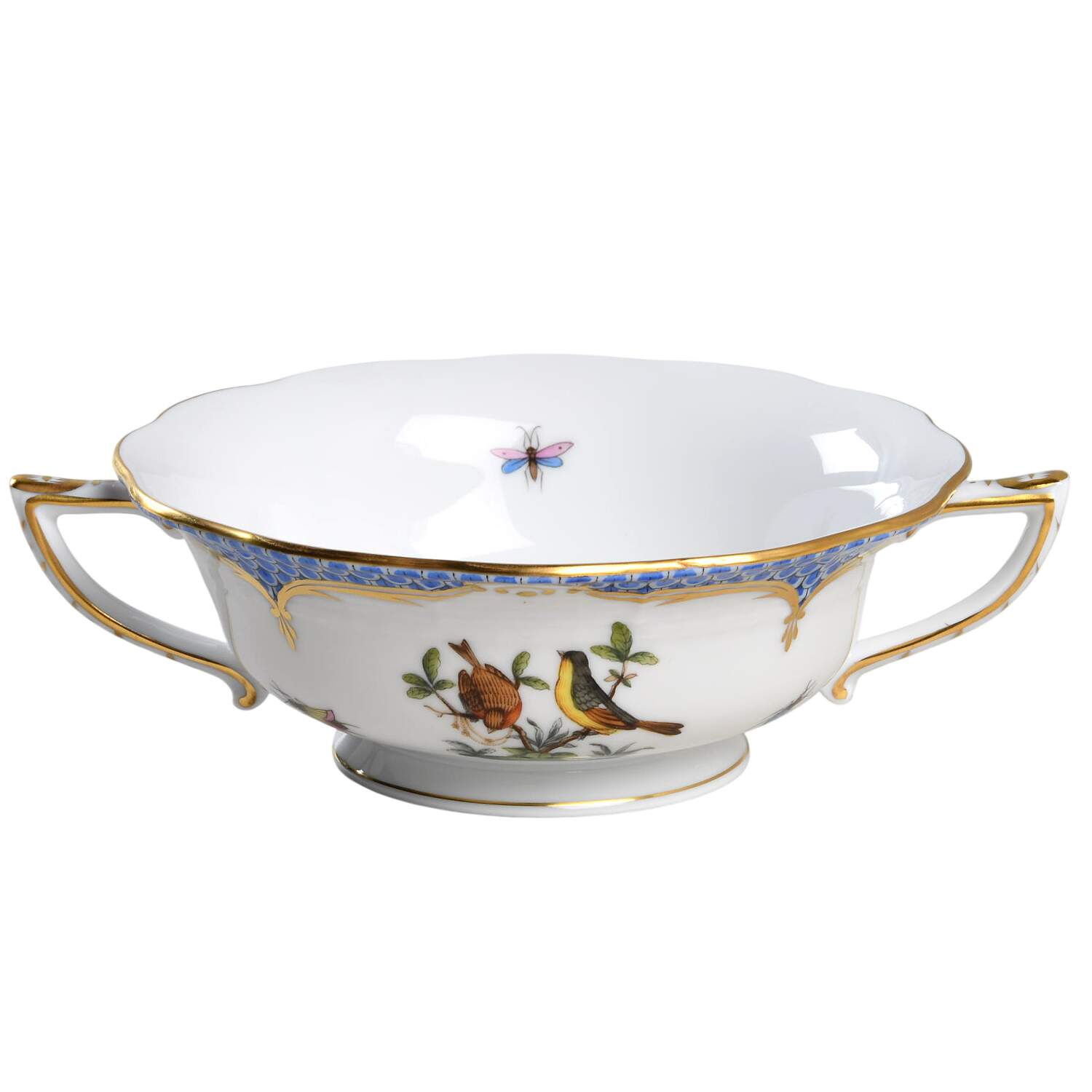 Rothschild Bird Blue Border (ROE ROEB) Footed Cream Soup Bowl by Herend-1