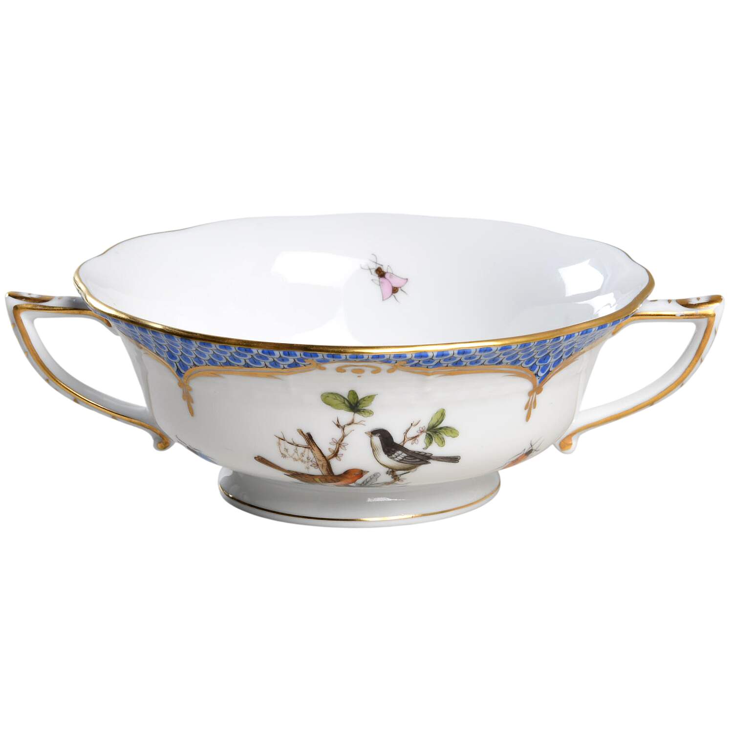 Rothschild Bird Blue Border (ROE ROEB) Footed Cream Soup Bowl by Herend-1