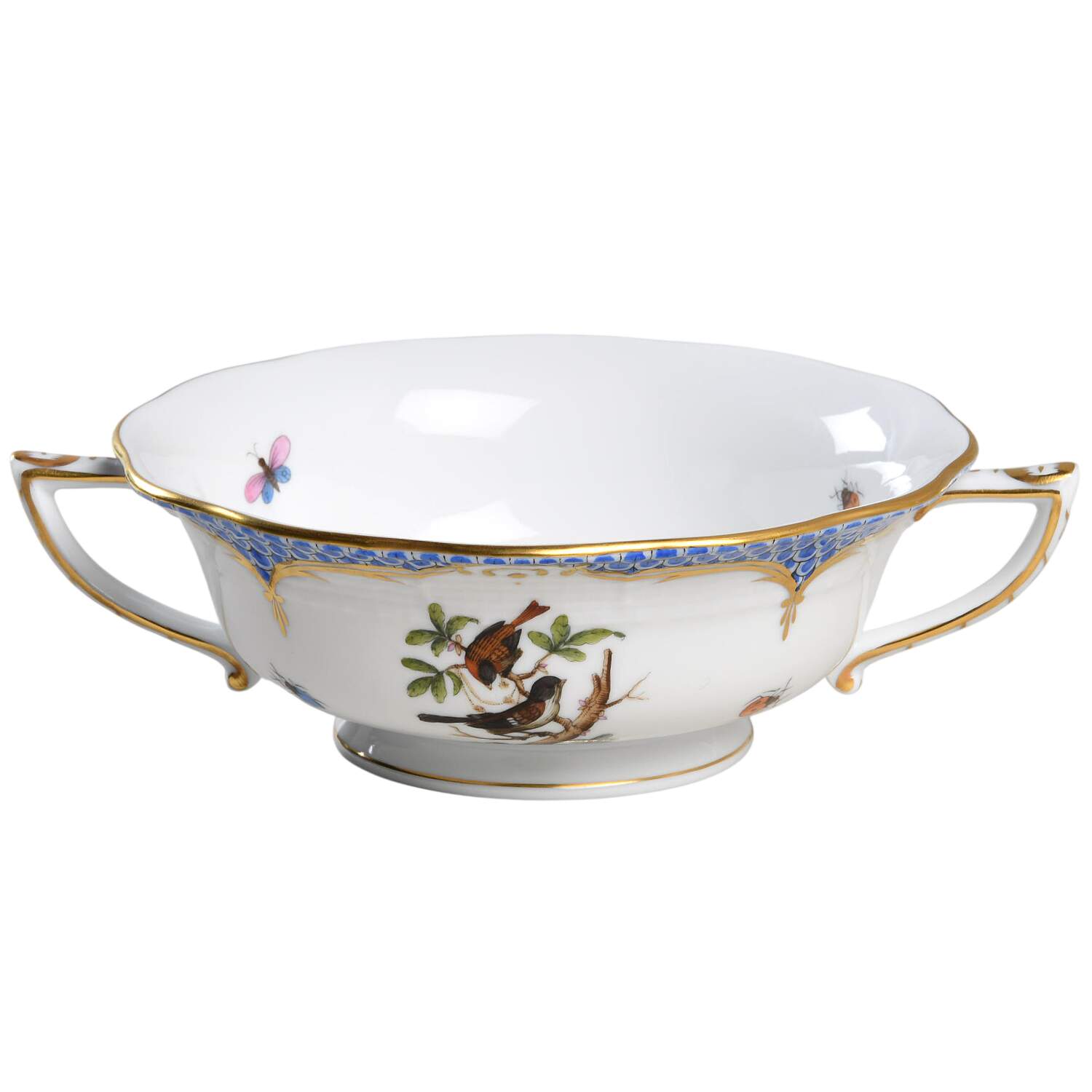 Rothschild Bird Blue Border (ROE ROEB) Footed Cream Soup Bowl by Herend-1