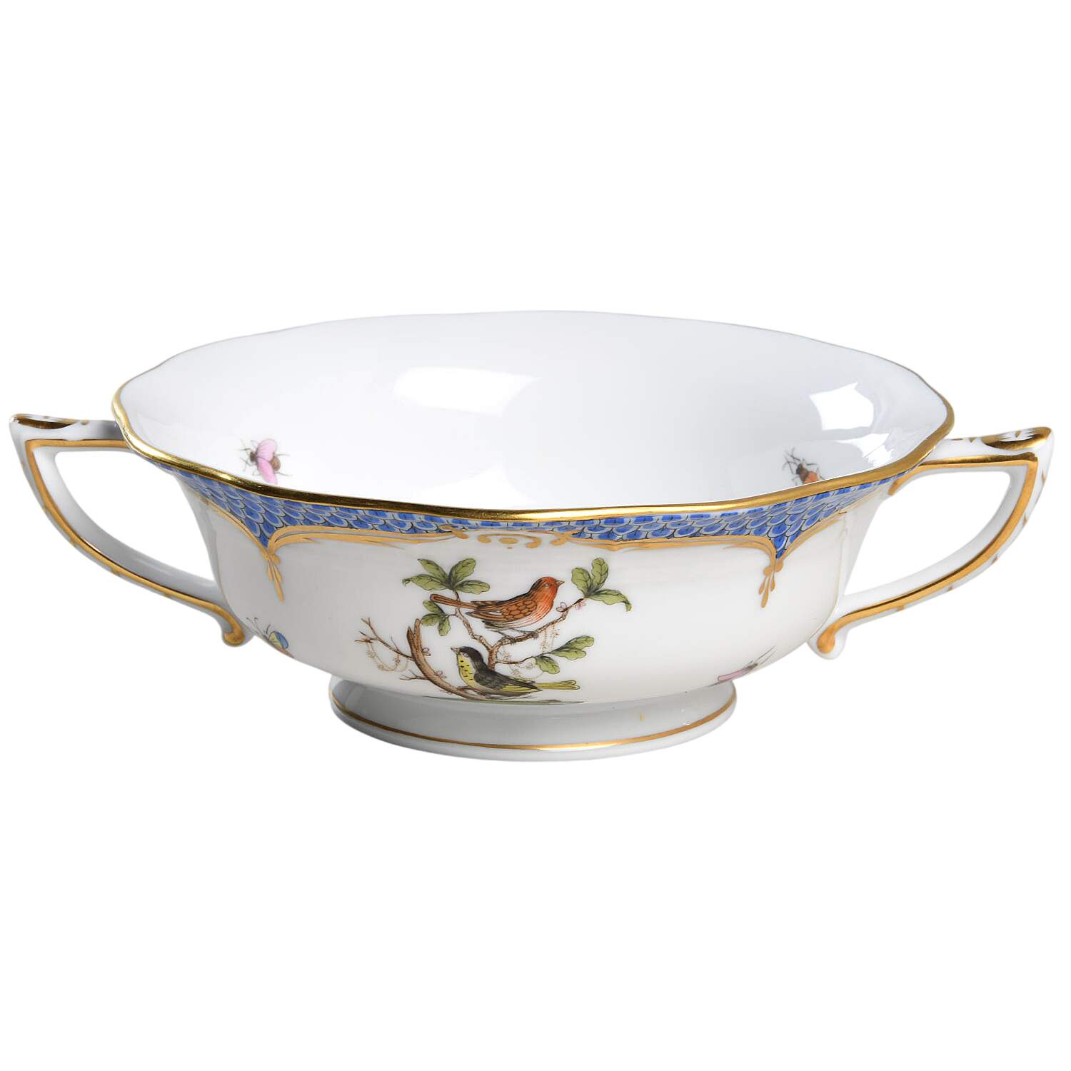 Rothschild Bird Blue Border (ROE ROEB) Footed Cream Soup Bowl by Herend-1