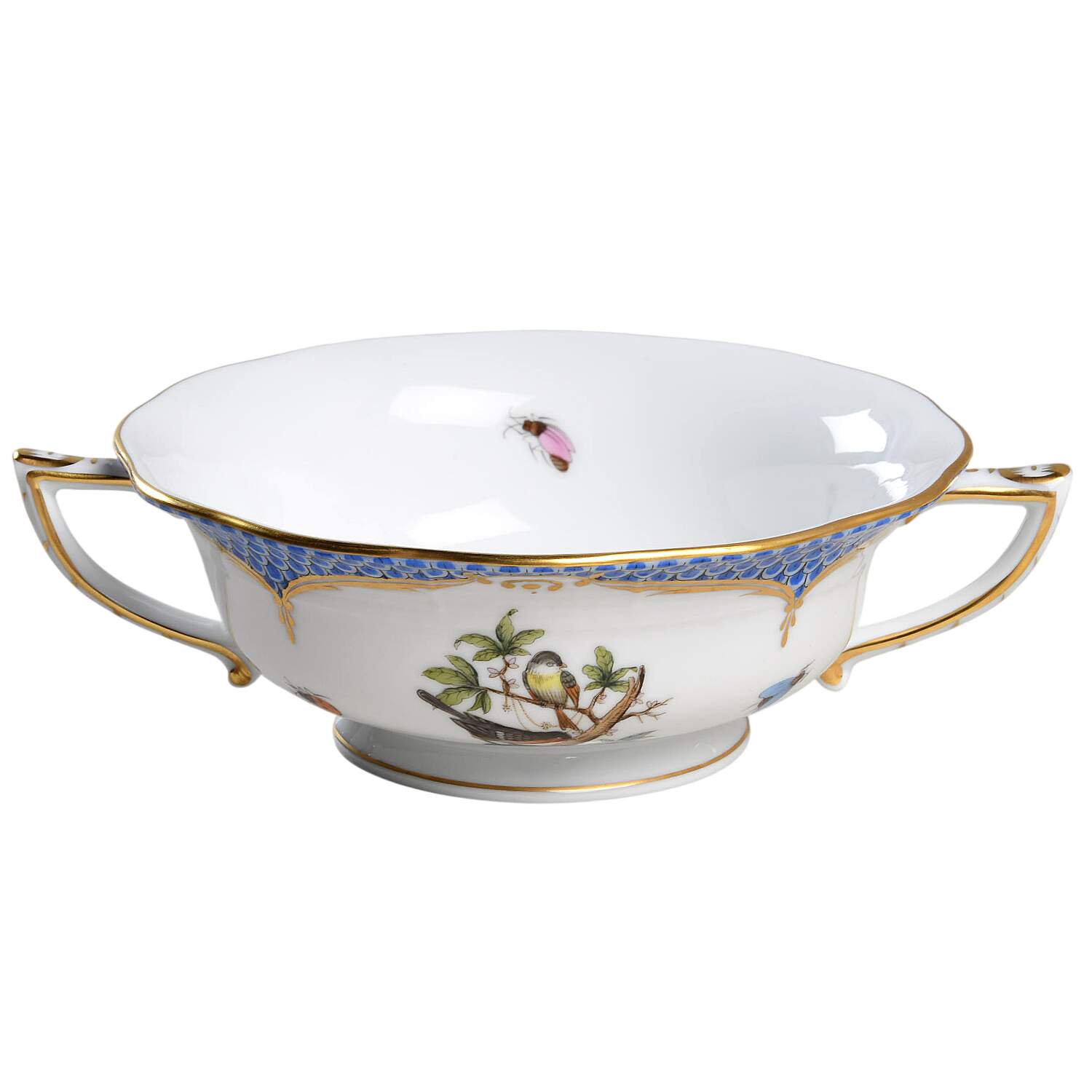 Rothschild Bird Blue Border (ROE ROEB) Footed Cream Soup Bowl by Herend-1