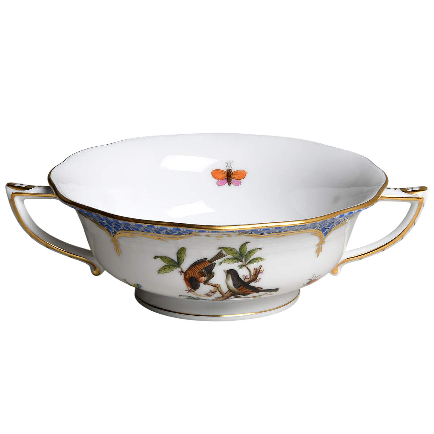 Rothschild Bird Blue Border (ROE ROEB) Footed Cream Soup Bowl by Herend-1