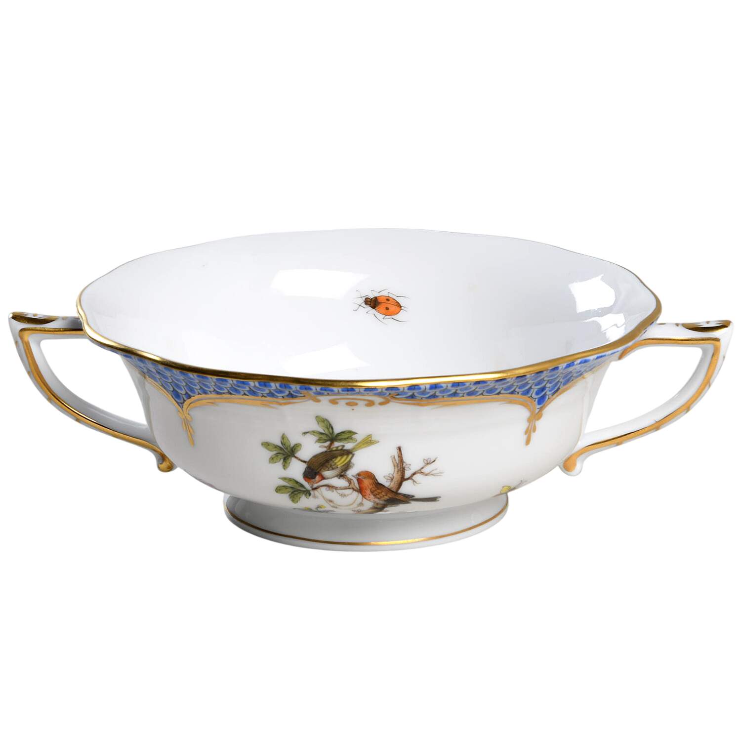 Rothschild Bird Blue Border (ROE ROEB) Footed Cream Soup Bowl by Herend-1