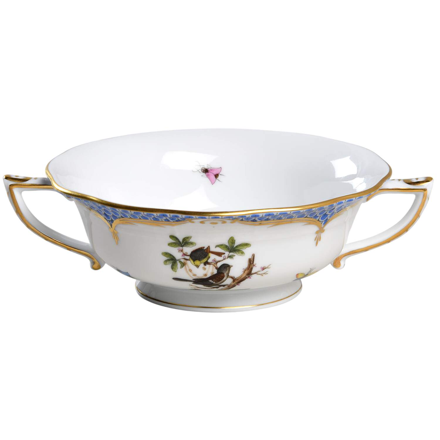 Rothschild Bird Blue Border (ROE ROEB) Footed Cream Soup Bowl by Herend-1