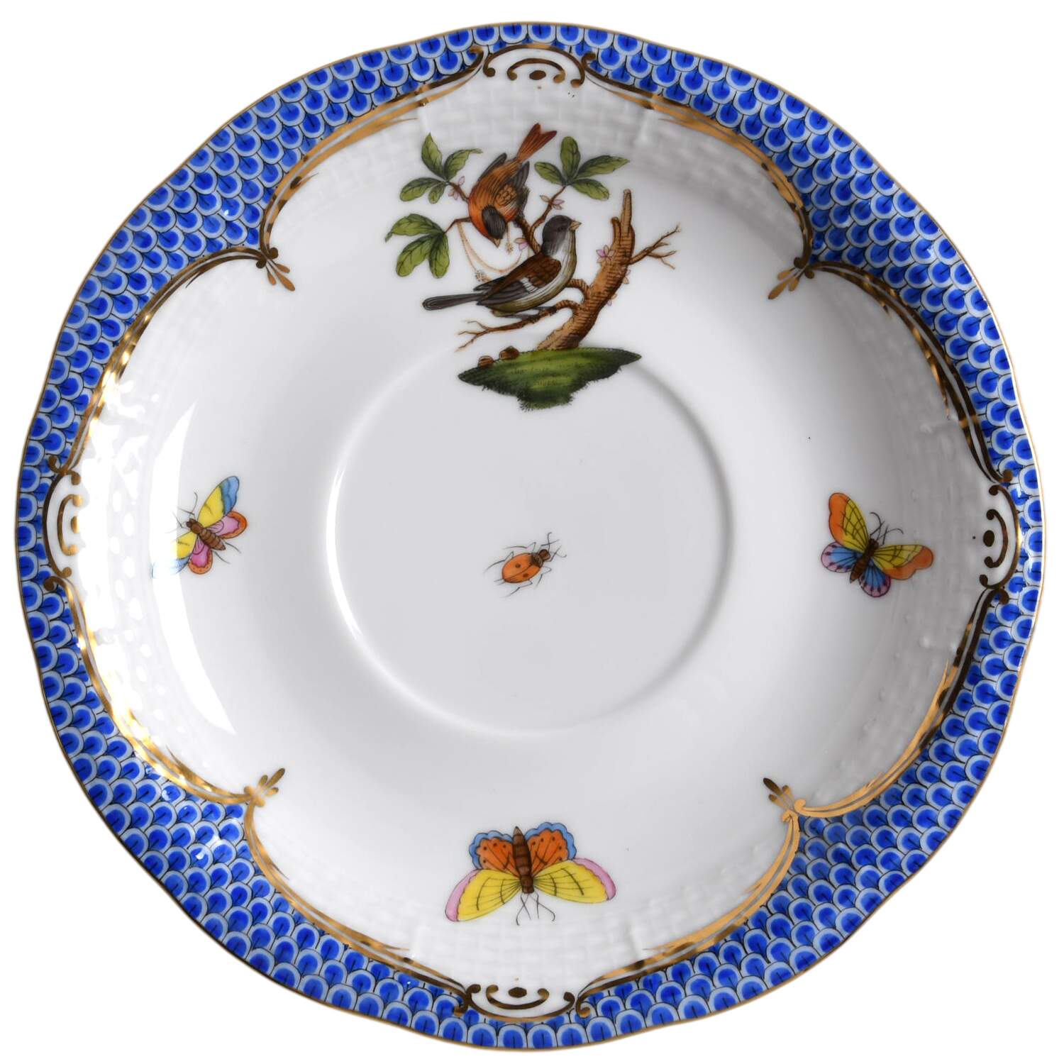 Rothschild Bird Blue Border (ROE ROEB) Saucer for Footed Cream Soup Bowl by Herend-1