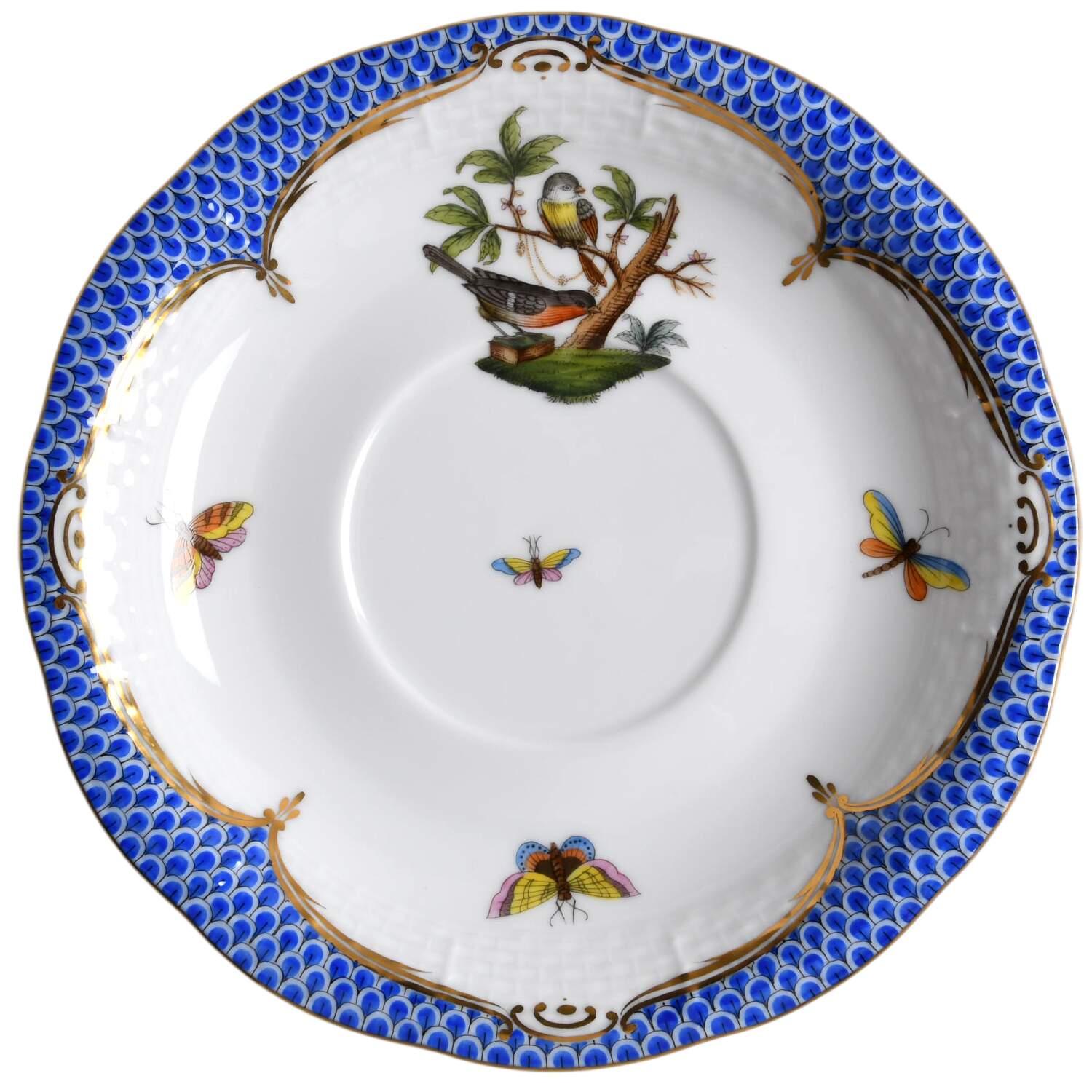 Rothschild Bird Blue Border (ROE ROEB) Saucer for Footed Cream Soup Bowl by Herend-1