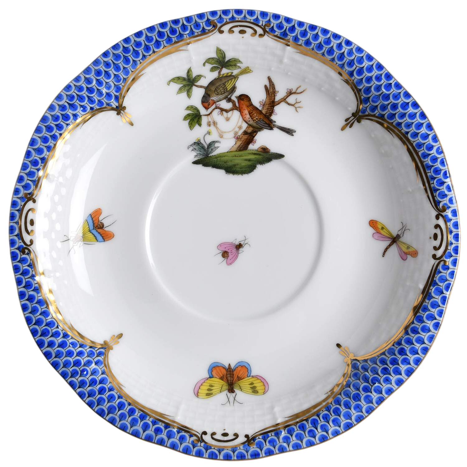 Rothschild Bird Blue Border (ROE ROEB) Saucer for Footed Cream Soup Bowl by Herend-1
