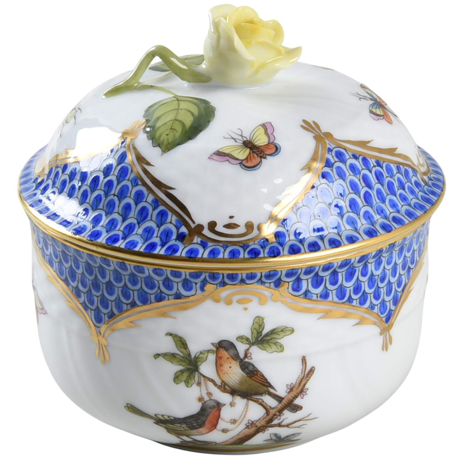 Rothschild Bird Blue Border (ROE ROEB) Sugar Bowl & Lid by Herend-1