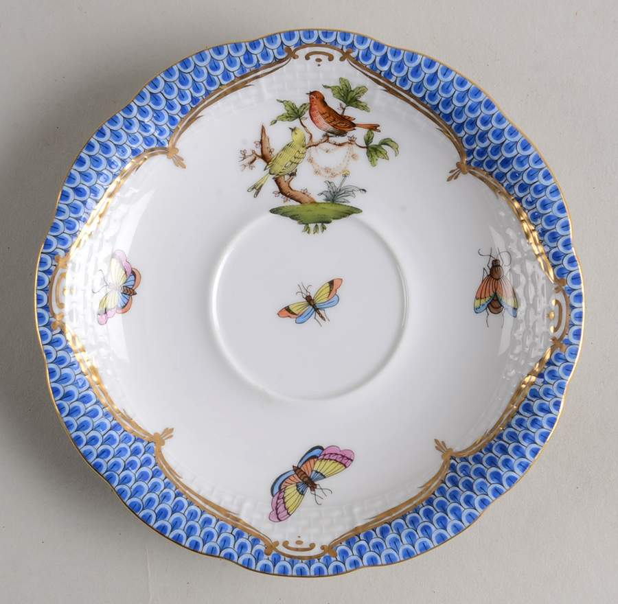 Rothschild Bird Blue Border (ROE ROEB) Saucer for Footed Cup by Herend-1