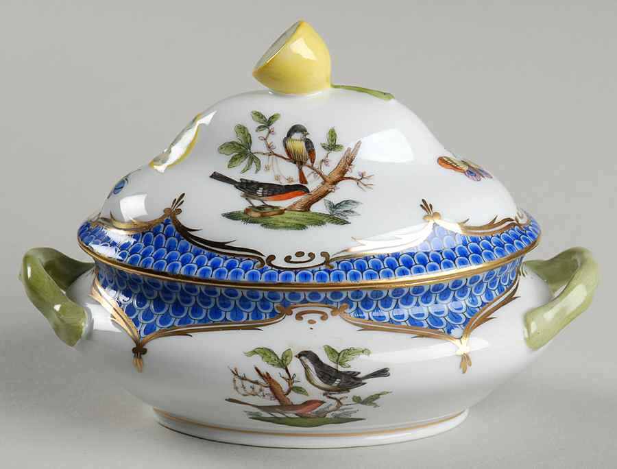 Rothschild Bird Blue Border (ROE ROEB) Mini Tureen & Lid by Herend-1