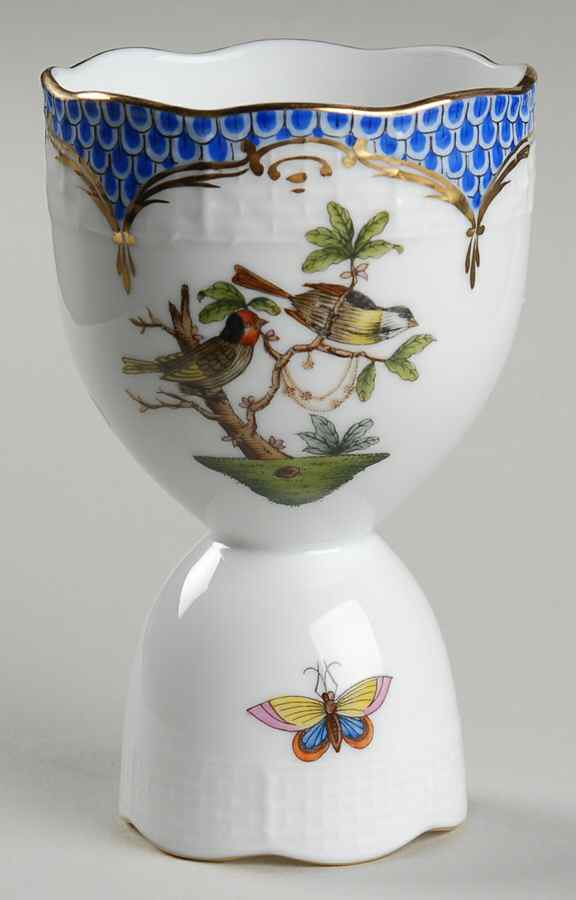 Rothschild Bird Blue Border (ROE ROEB) Double Egg Cup by Herend-1