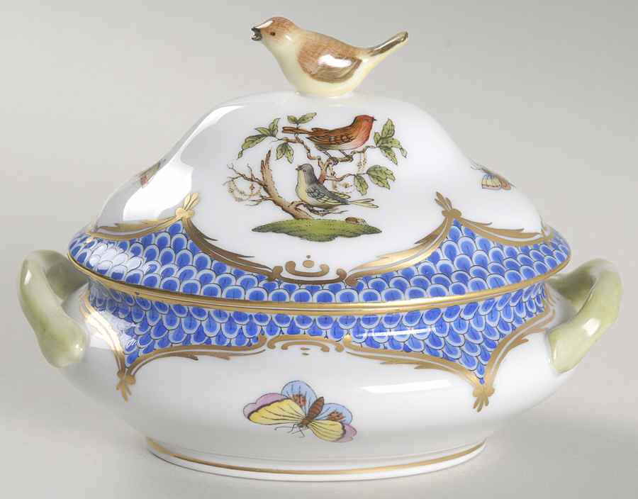 Rothschild Bird Blue Border (ROE ROEB) Mini Tureen & Lid by Herend-1