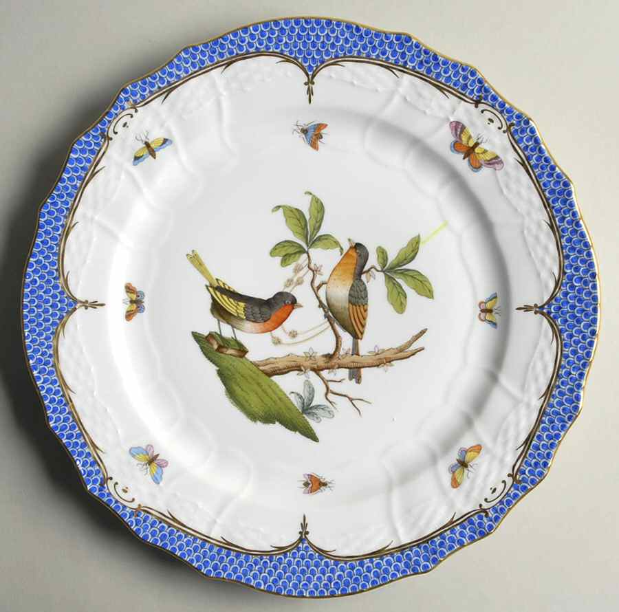 Rothschild Bird Blue Border (ROE ROEB) Service Plate (Charger) by Herend-1