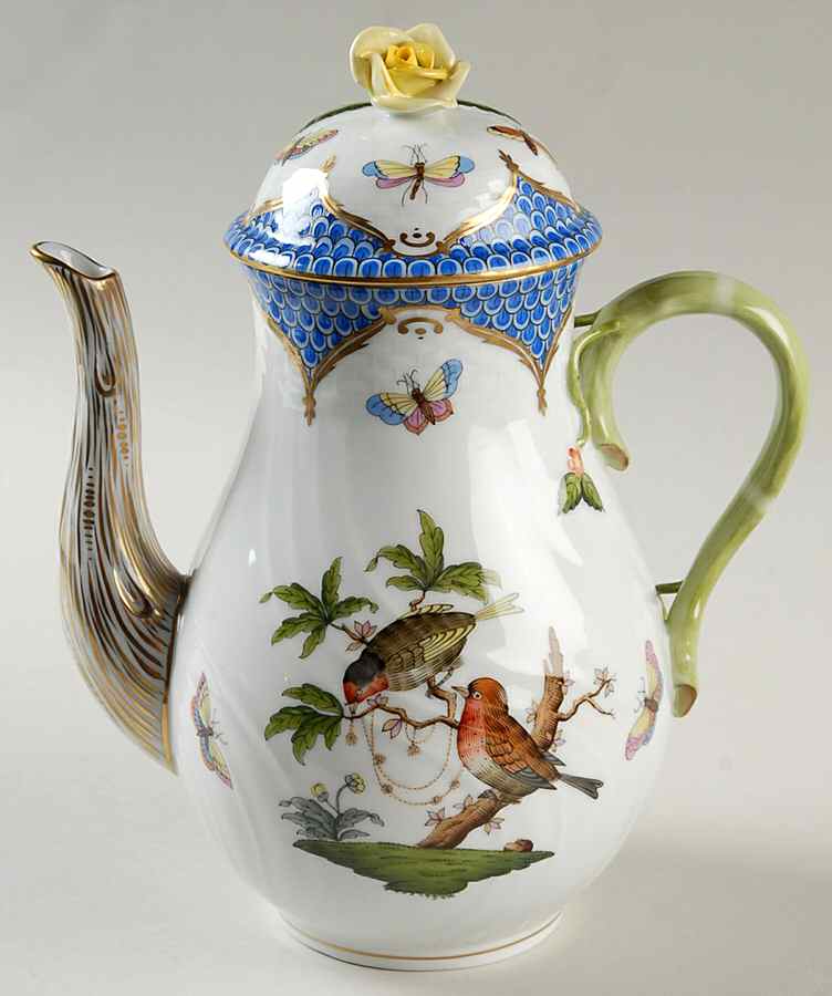 Rothschild Bird Blue Border (ROE ROEB) Coffee Pot & Lid by Herend-1