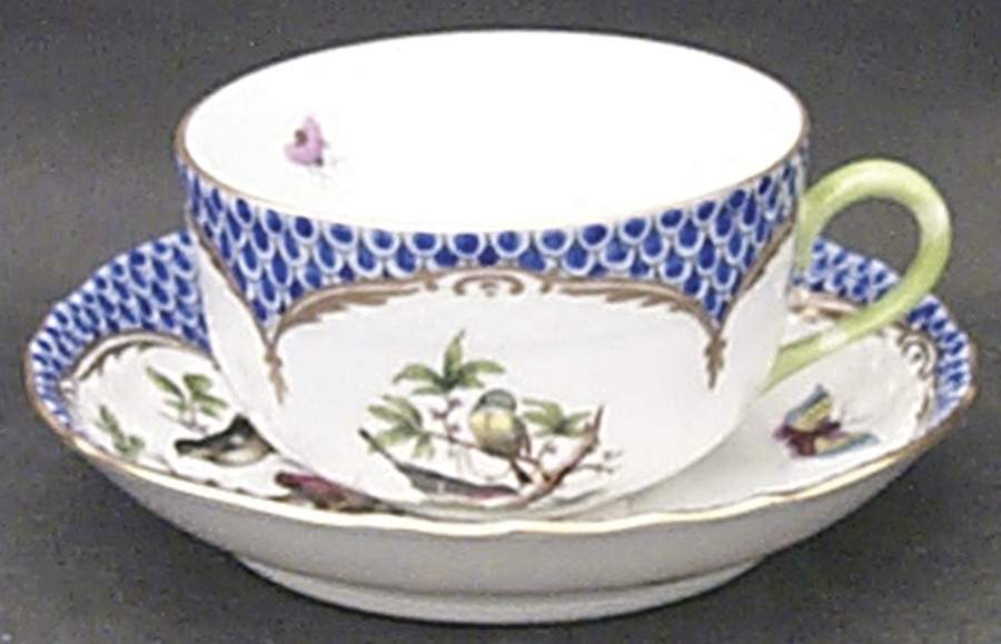 Rothschild Bird Blue Border (ROE ROEB) Flat Cup & Saucer Set by Herend-1