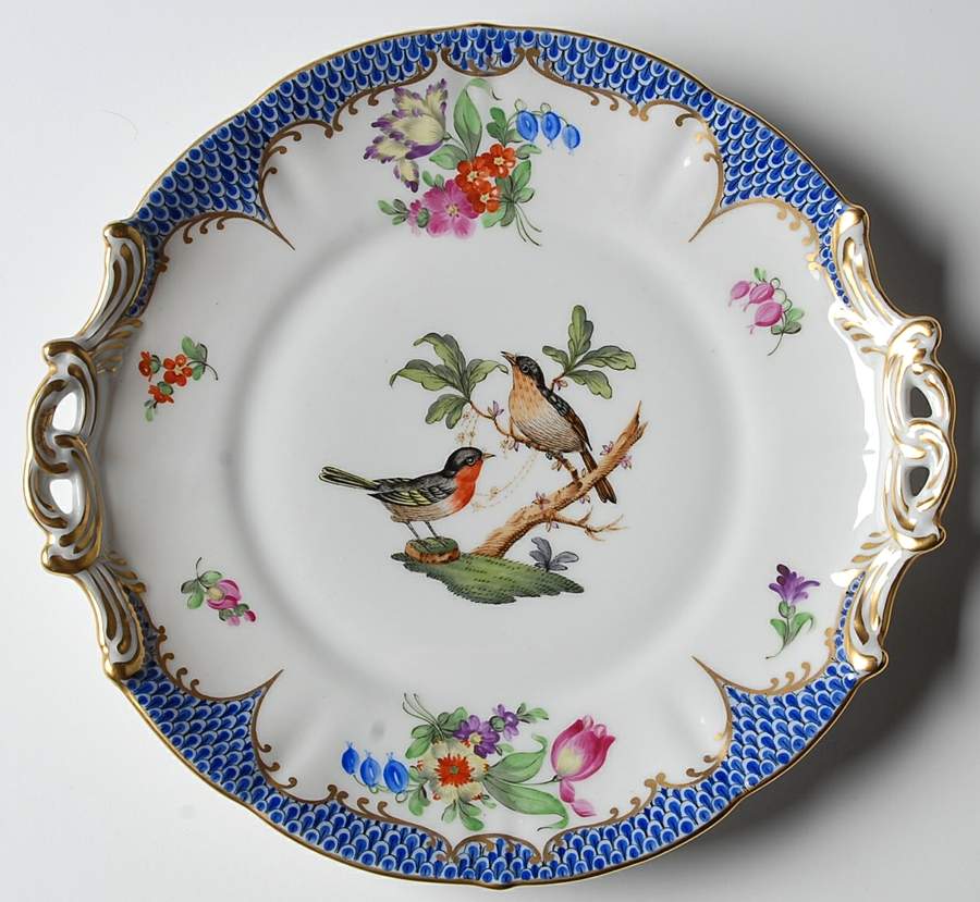 Rothschild Bird Blue Border (ROE ROEB) 8" Round Handled Dish by Herend-1