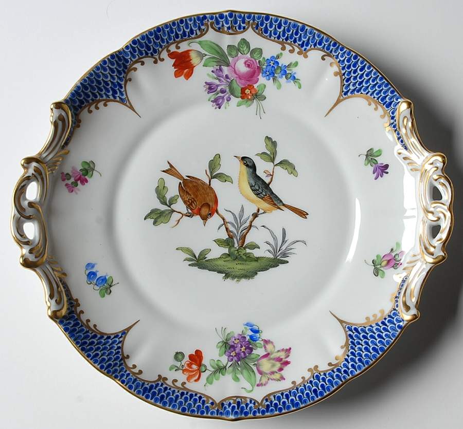 Rothschild Bird Blue Border (ROE ROEB) 8" Round Handled Dish by Herend-1