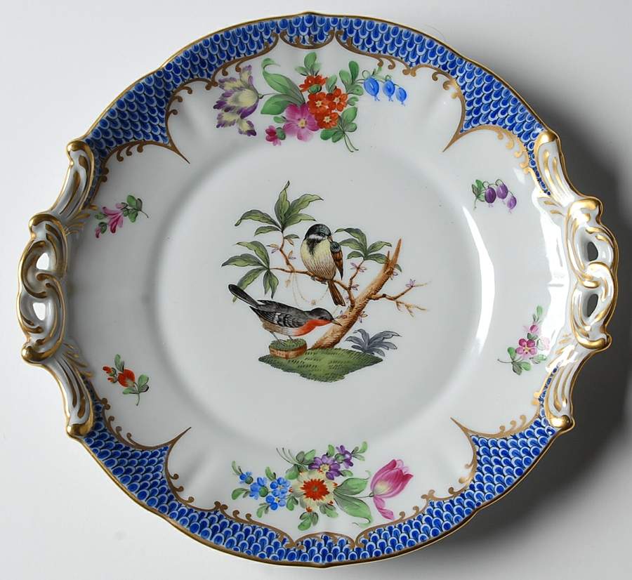 Rothschild Bird Blue Border (ROE ROEB) 8" Round Handled Dish by Herend-1