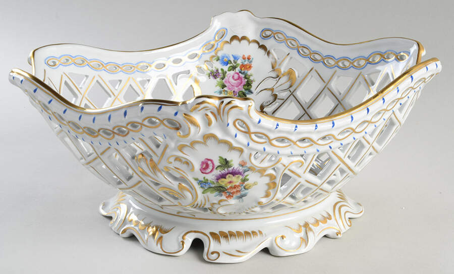 Saxonian Boquet (Bs) 12" Oval Openwork Basket by Herend-1