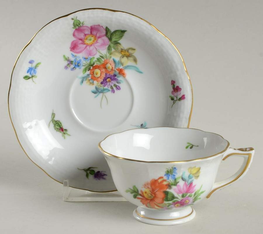 Saxonian Boquet (Bs) Footed Demitasse Cup & Saucer Set by Herend-1