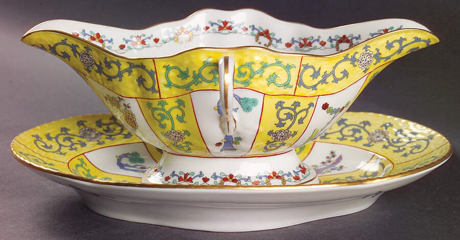 Yellow Dynasty (SJ) Gravy Boat with Attached Underplate by Herend-1