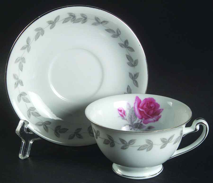 American Rose Footed Cup & Saucer Set by Hira China-1