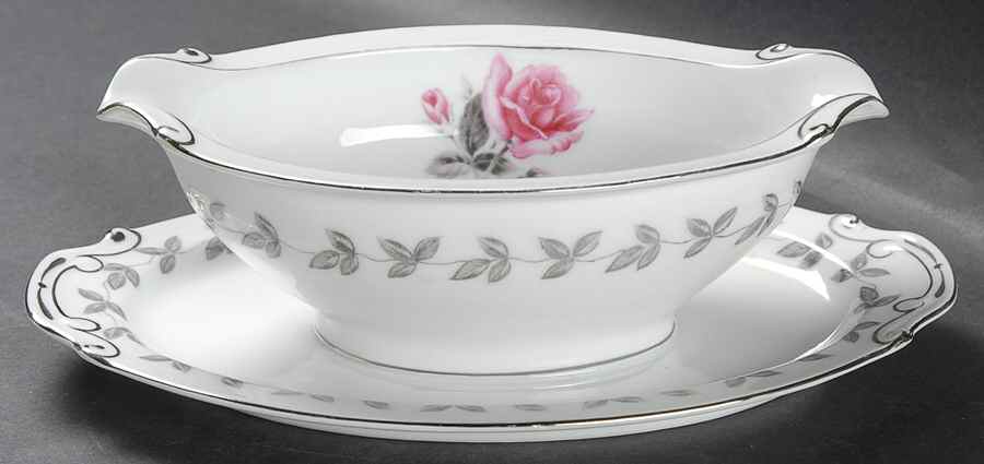 American Rose Gravy Boat with Attached Underplate by Hira China-1