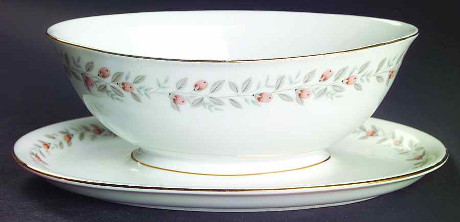 Bay Berry Gravy Boat with Attached Underplate by Hira China-1