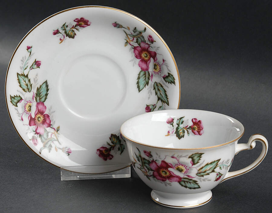 Prairie Rose Footed Cup & Saucer Set by Hira China-1
