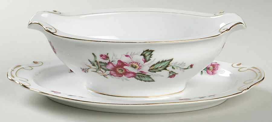 Prairie Rose Gravy Boat with Attached Underplate by Hira China-1