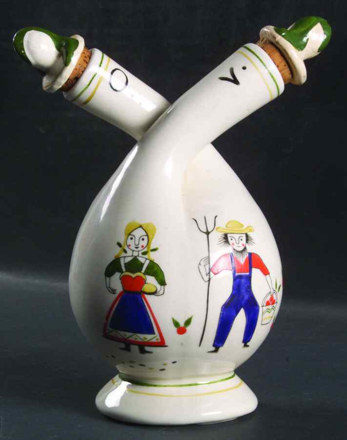 American Provincial Attached Oil and Vinegar Set with Stoppers by Homer Laughlin -1