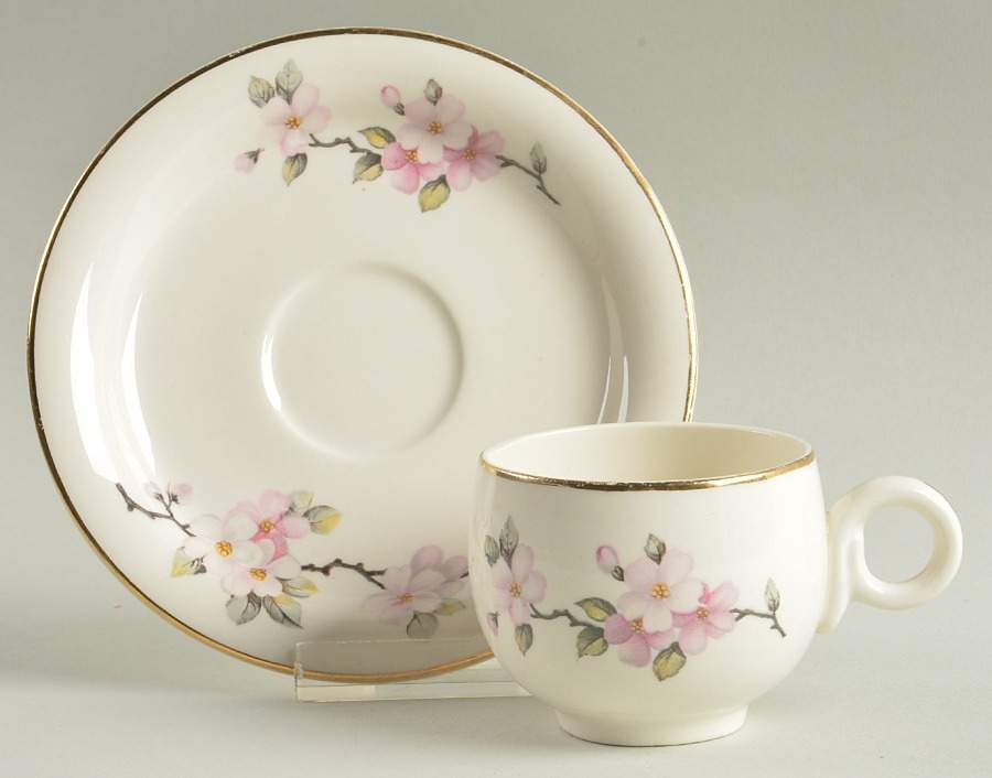 Apple Blossom Flat Demitasse Cup & Saucer Set by Homer Laughlin -1