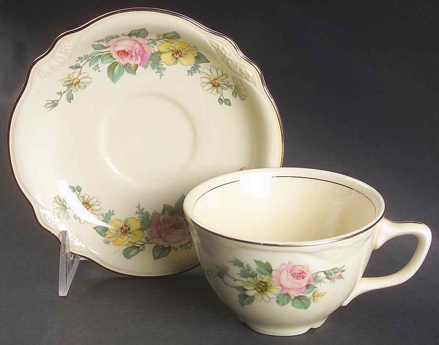Armand (Virginia Rose Shape) Flat Cup & Saucer Set by Homer Laughlin -1