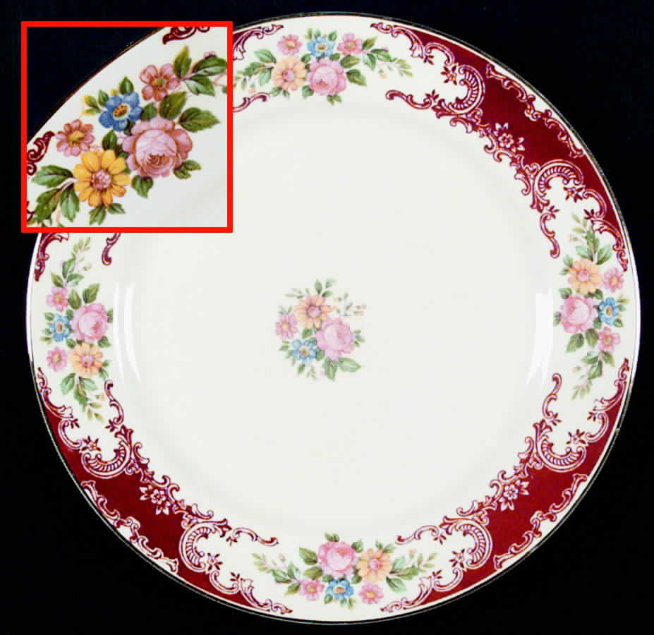 B1312 (Thich Red Panel & Scroll Rim) Dinner Plate by Homer Laughlin -1
