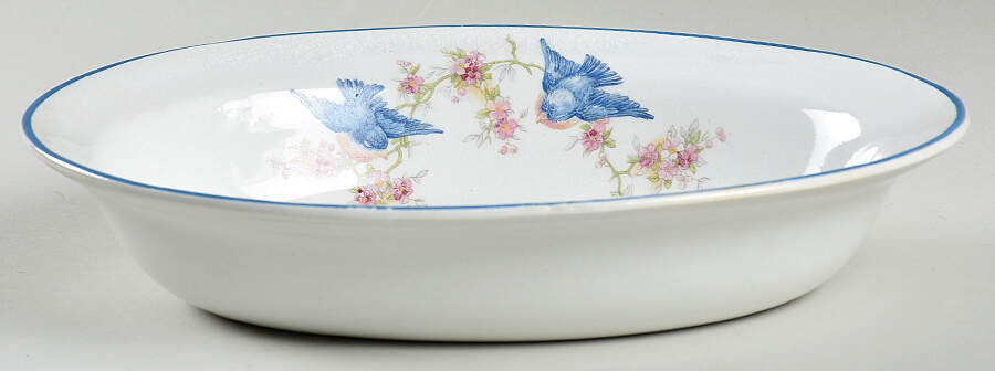 Bluebird (Blue Trim) 8" Oval Vegetable Bowl by Homer Laughlin -1