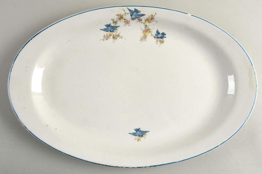 Bluebird (Blue Trim) 17" Oval Serving Platter by Homer Laughlin -1