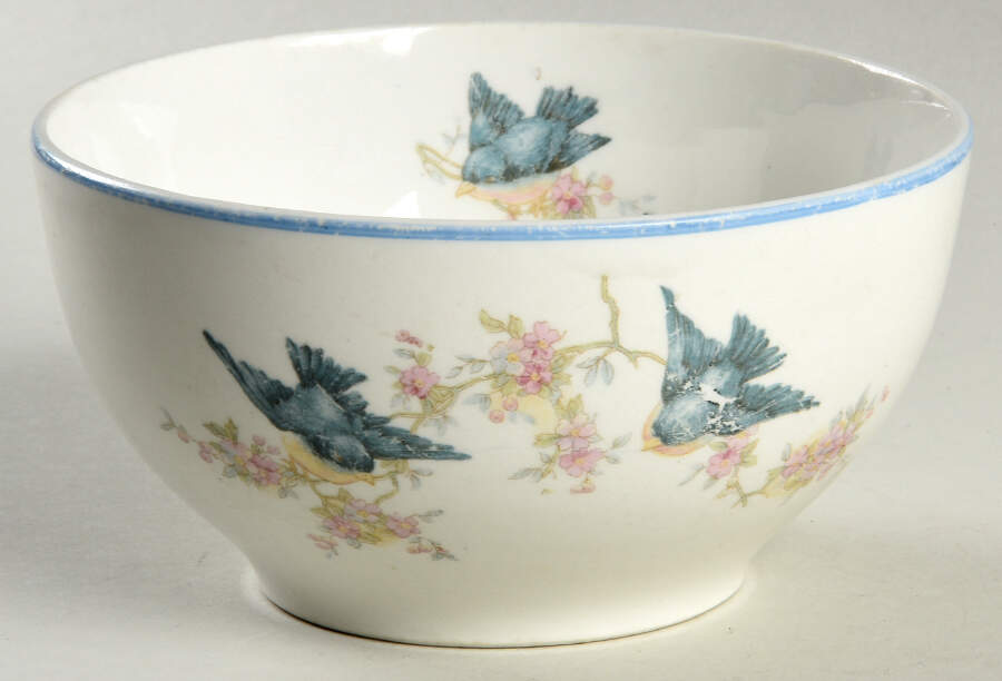 Bluebird (Blue Trim) Cranberry Bowl by Homer Laughlin -1