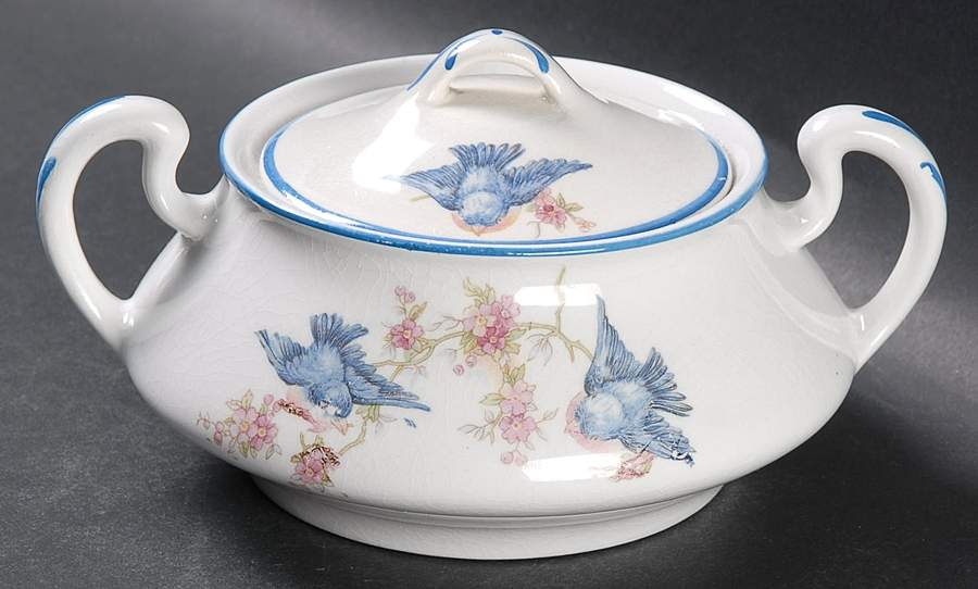 Bluebird (Blue Trim) Sugar Bowl & Lid by Homer Laughlin -1