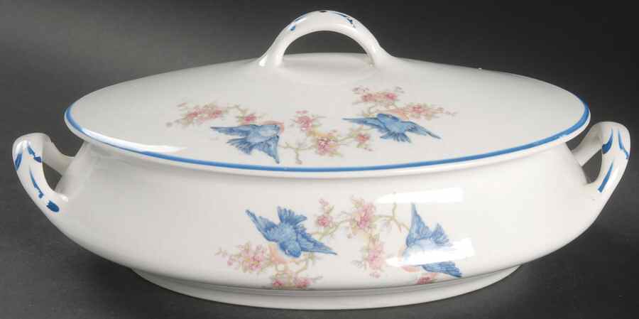 Bluebird (Blue Trim) Oval Covered Vegetable by Homer Laughlin -1