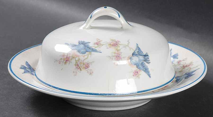 Bluebird (Blue Trim) Round Covered Butter by Homer Laughlin -1