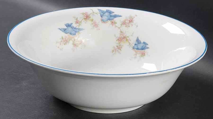 Bluebird (Blue Trim) 9" Round Vegetable Bowl by Homer Laughlin -1