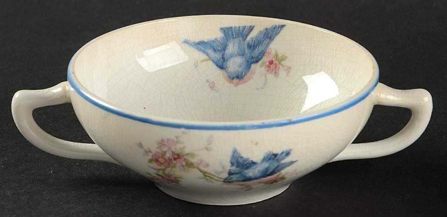 Bluebird (Blue Trim) Flat Bouillon Cup by Homer Laughlin -1