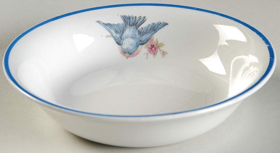 Bluebird (Blue Trim) Fruit/Dessert (Sauce) Bowl by Homer Laughlin -1