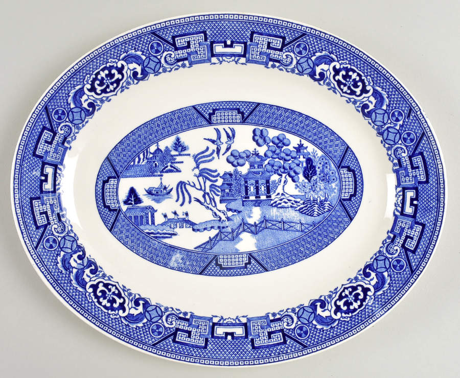 Blue Willow 11" Oval Serving Platter by Homer Laughlin -1