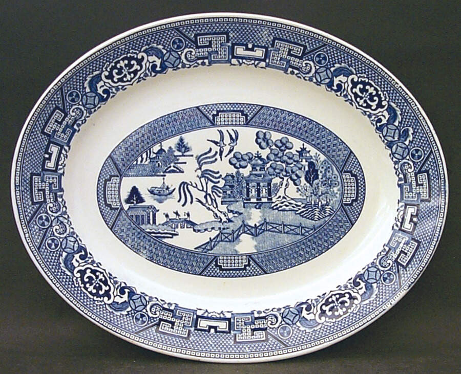 Blue Willow 11" Oval Serving Platter by Homer Laughlin -1