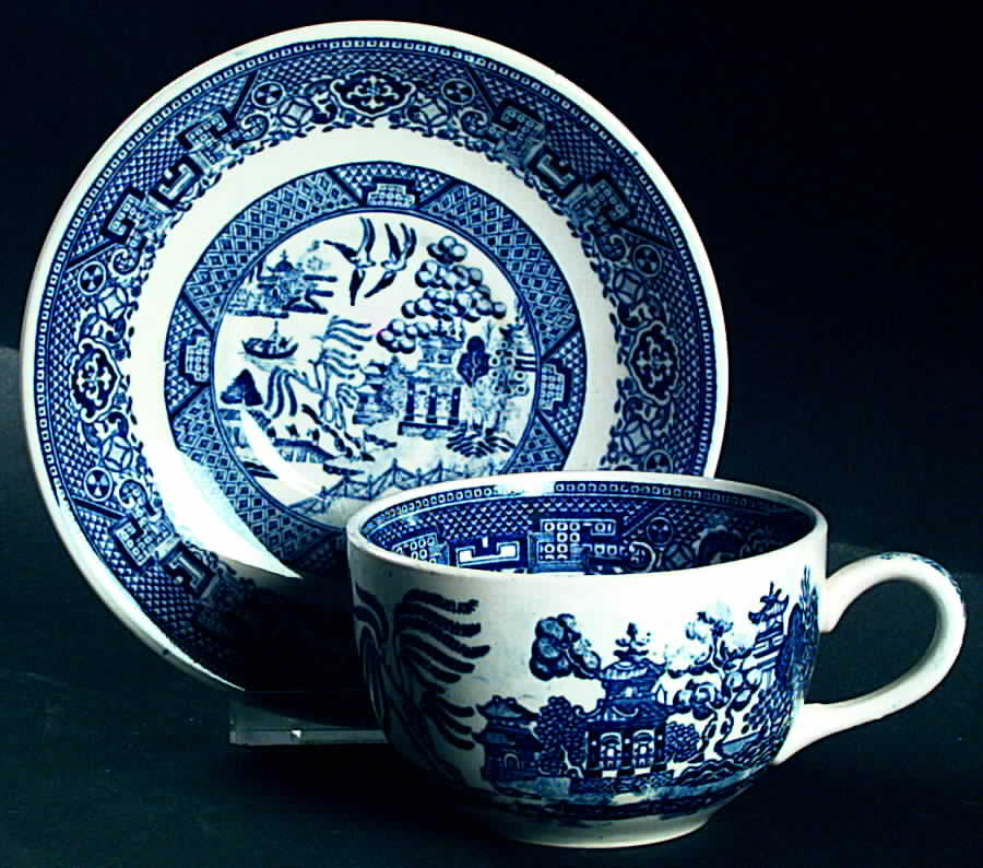 Blue Willow Flat Cup & Saucer Set by Homer Laughlin -1