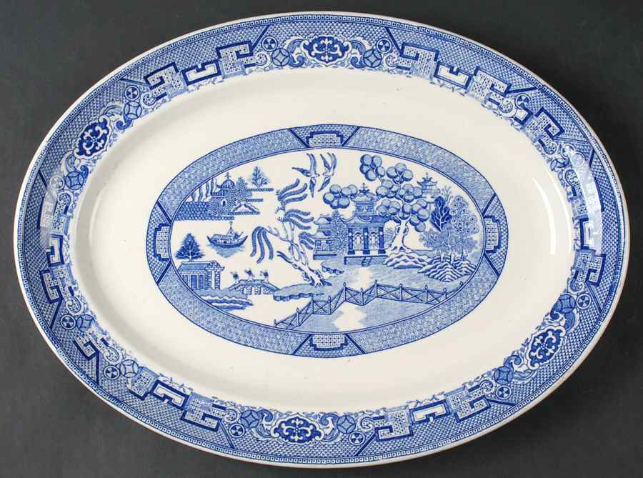 Blue Willow 15" Oval Serving Platter by Homer Laughlin -1